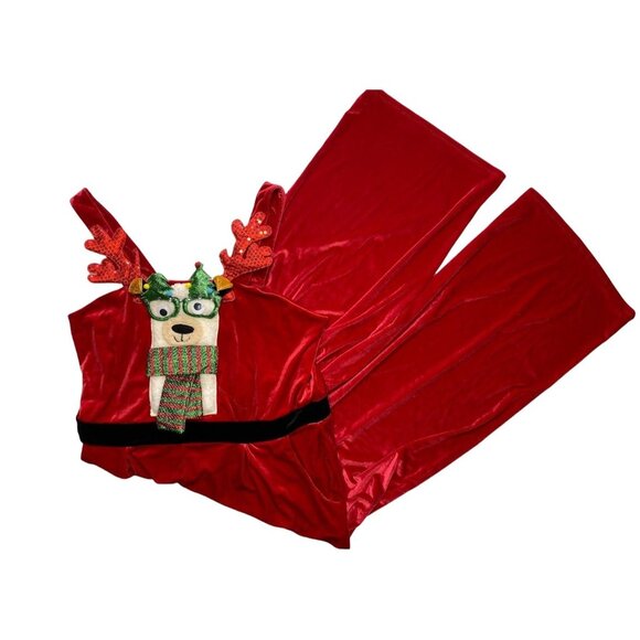 Reindeer Ugly Christmas Party Jumpsuit Women's XXL 2XL Red Black Green‎ NEW - Picture 1 of 11